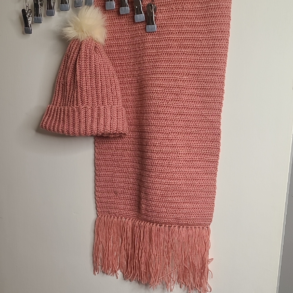 Handmade Pink Merino Wool Scarf And Hat Set